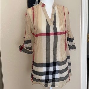 Plaid crepe tunic EUC